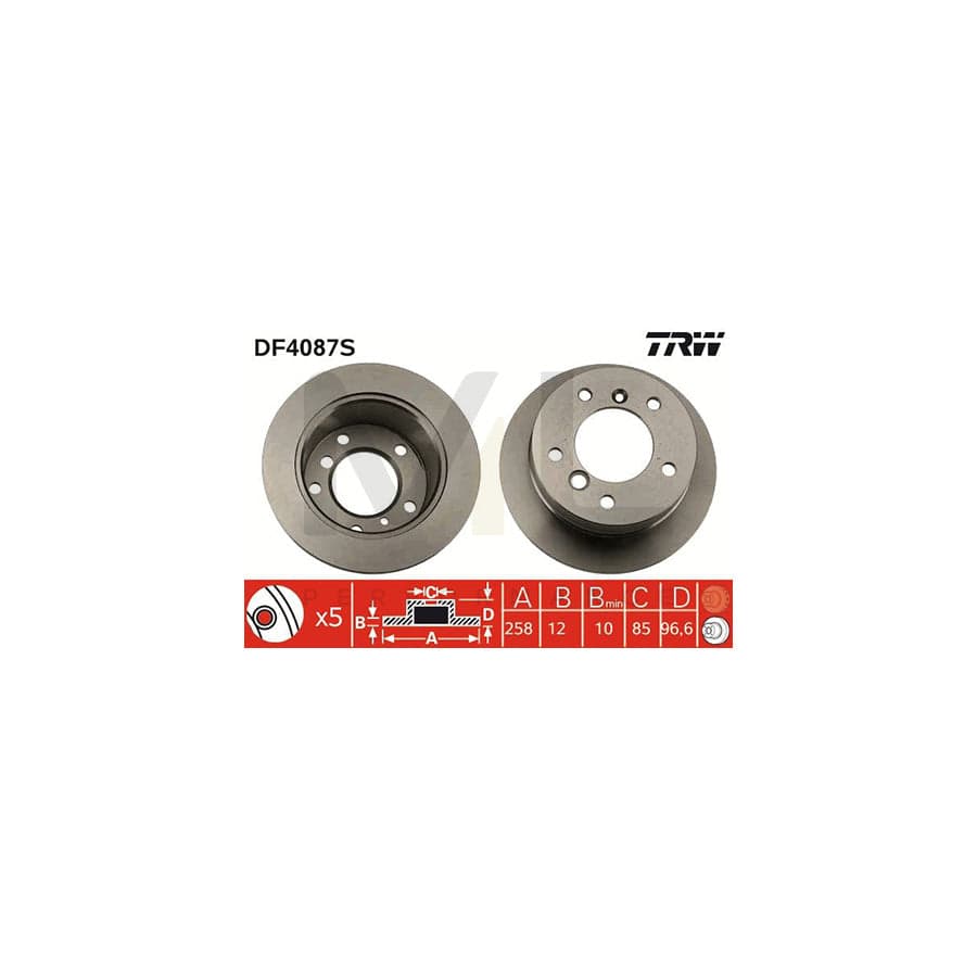 TRW DF4087S Brake Disc Solid, Painted, with bolts/screws - 1 piece