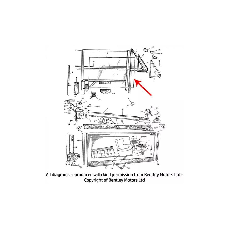 GENUINE Rolls-Royce PW10501 LEFT HAND DOOR DROP GLASS (plain)
