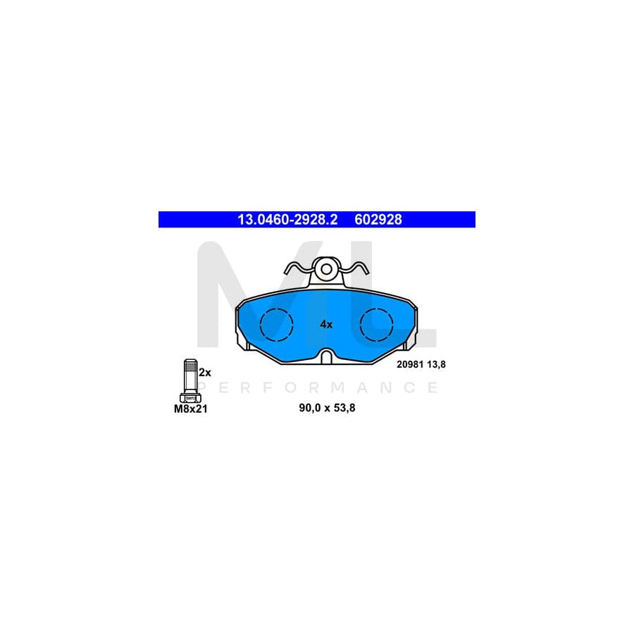 ATE 13.0460-2928.2 Brake pad set excl. wear warning contact, with brake caliper screws