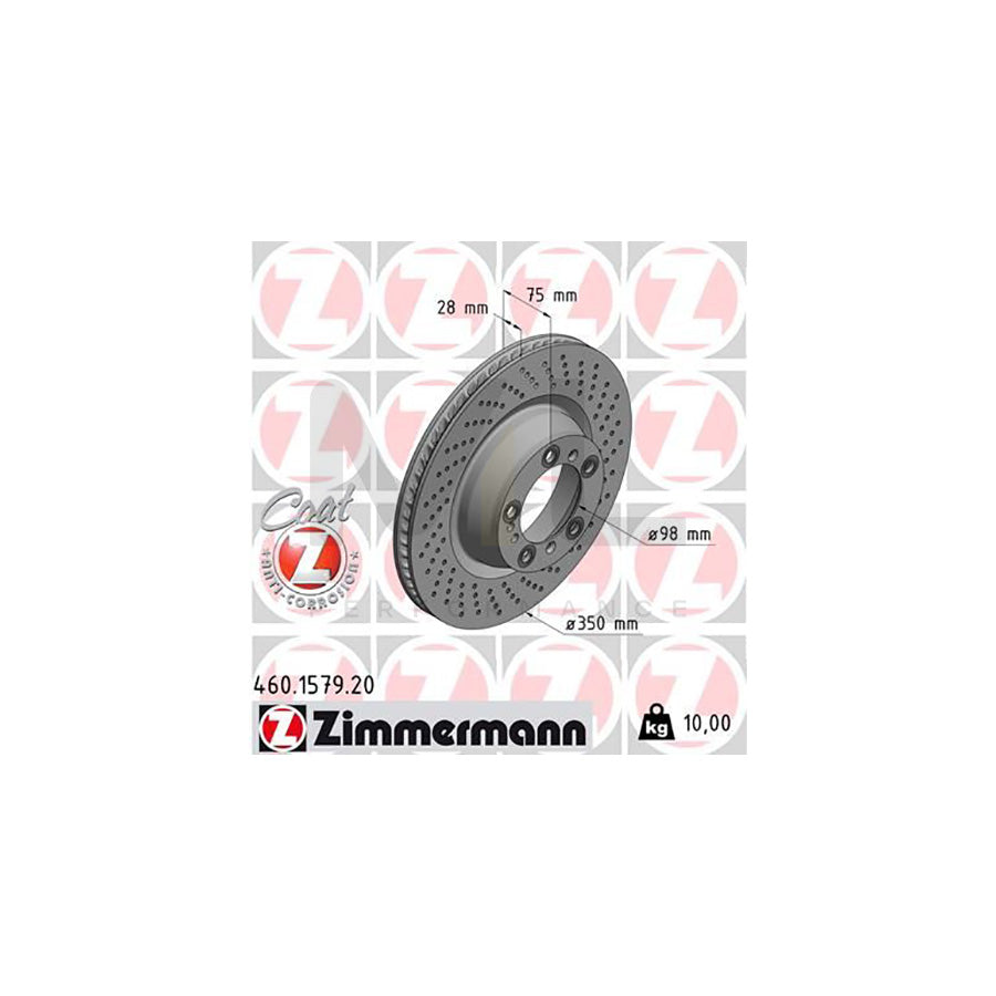 ZIMMERMANN COAT Z 460.1579.20 Brake Disc for PORSCHE 911 Internally Vented, Perforated, Coated