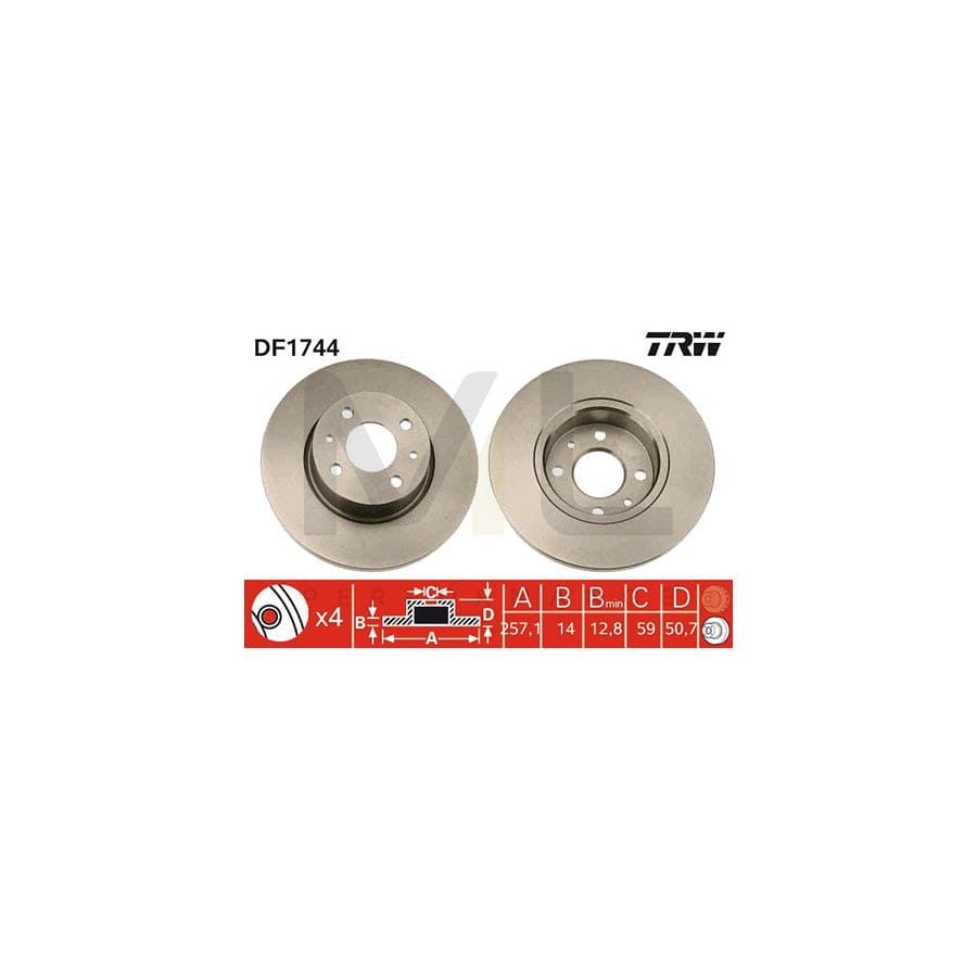 TRW DF1744 Brake Disc Solid, Painted - 1 piece