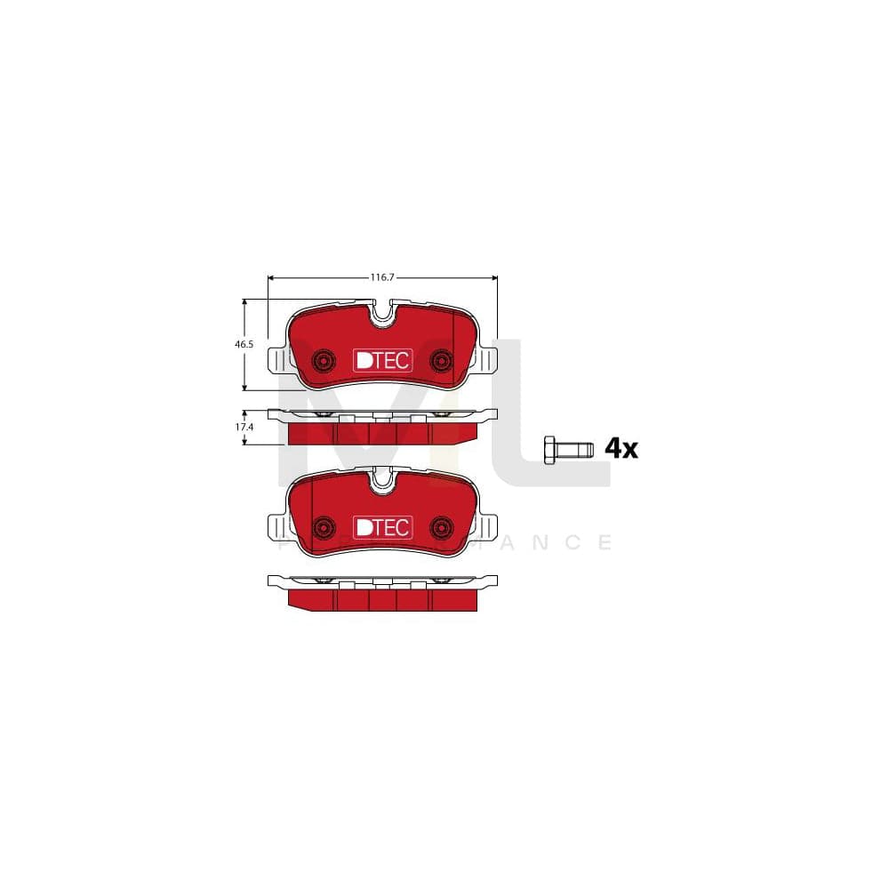 TRW Dtec Cotec Gdb1632Dte Brake Pad Set Prepared For Wear Indicator, With Brake Caliper Screws, With Accessories