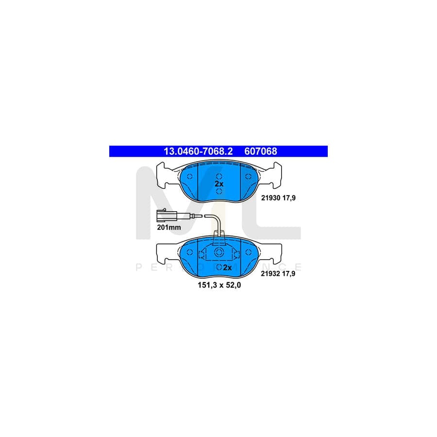 ATE 13.0460-7068.2 Brake pad set incl. wear warning contact