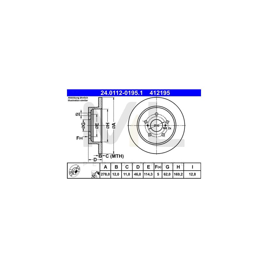 ATE 24.0112-0195.1 Brake Disc for SUZUKI Kizashi (FR) Solid, Coated - 1 piece