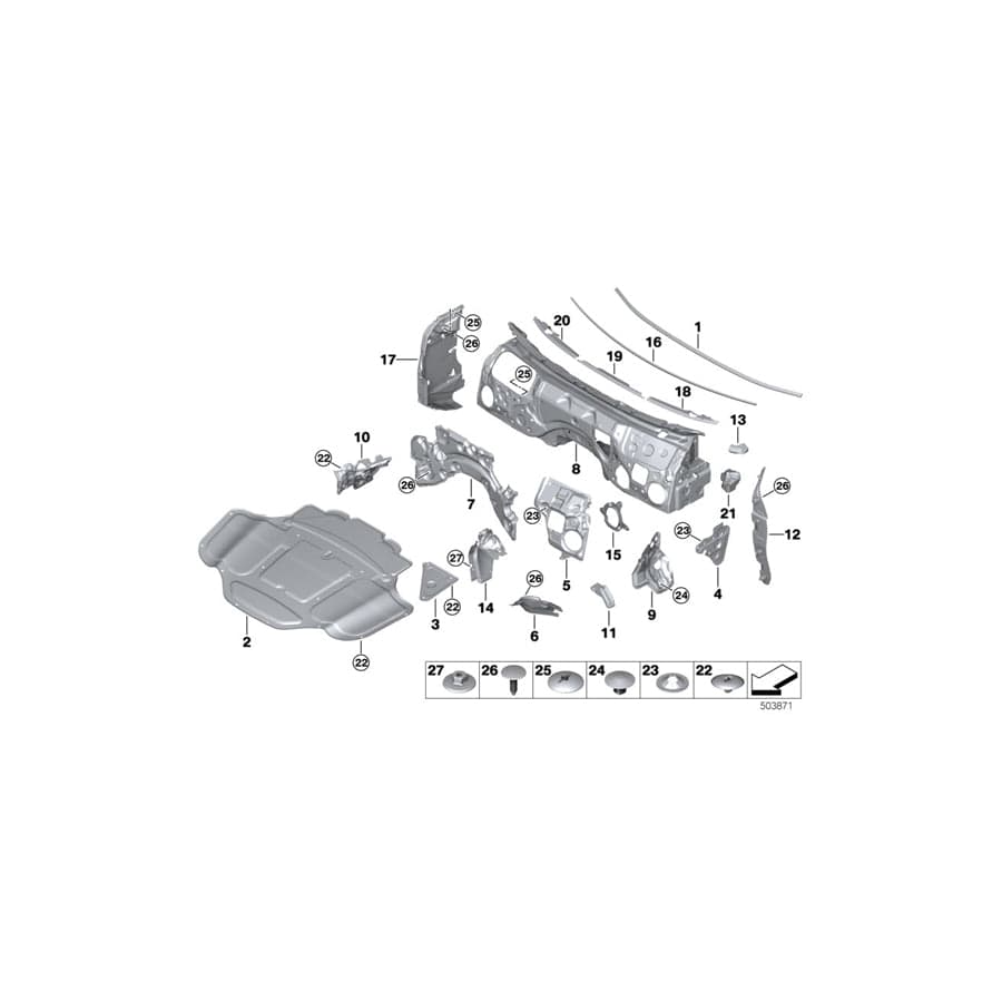 Genuine BMW 51487435708 G15 G16 G14 Sound Insulation, Spring Strut, Right (Inc. 840i, 840dX & 840iX)