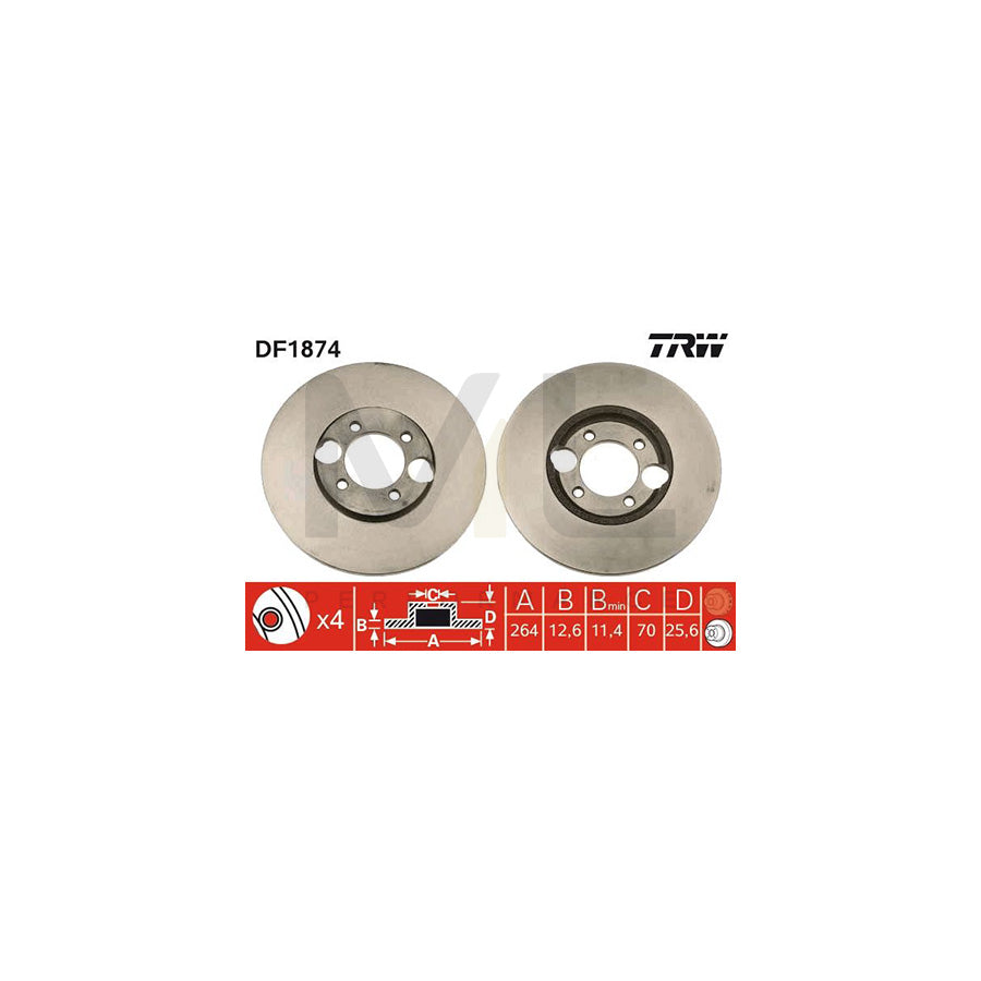 TRW DF1874 Brake Disc Solid - 1 piece