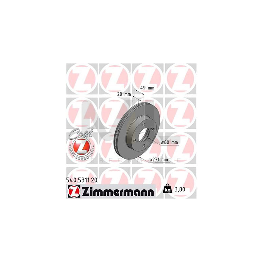 ZIMMERMANN COAT Z 540.5311.20 Brake Disc for SUZUKI Celerio (LF) Internally Vented, Coated - 1 piece