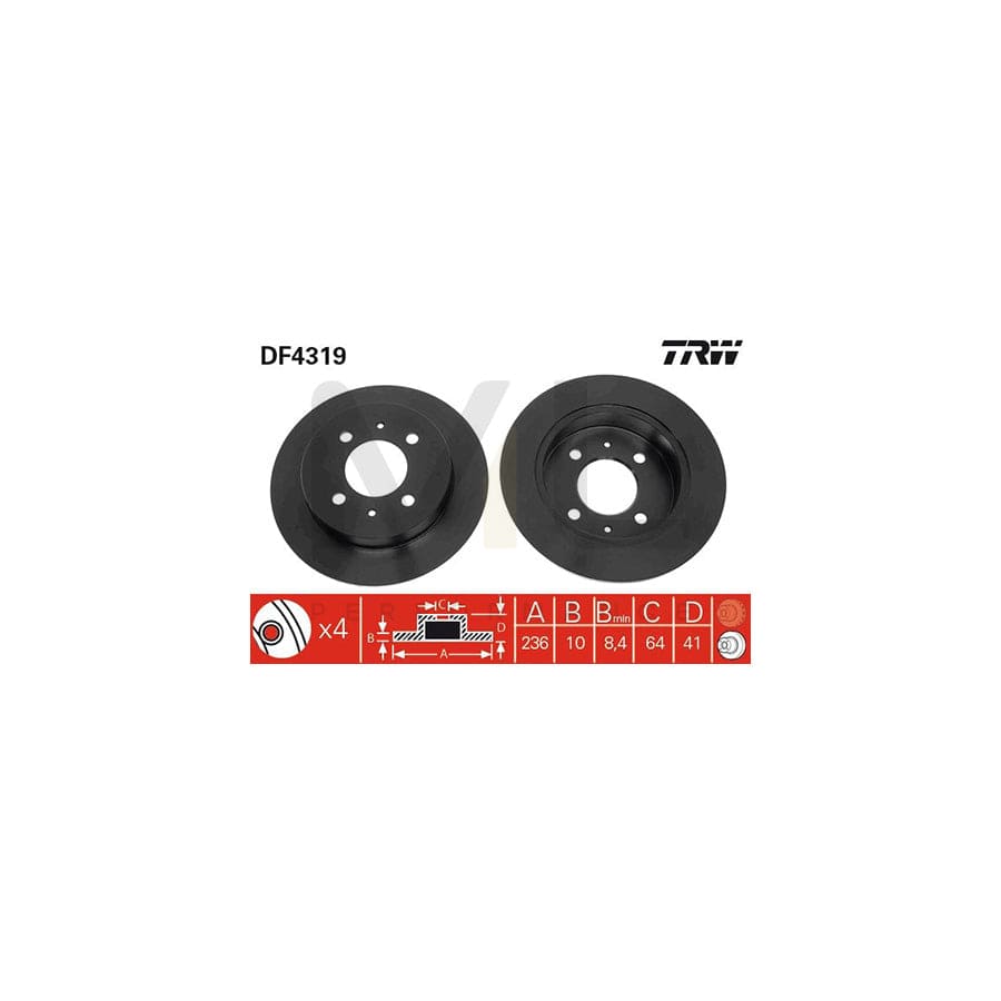 TRW DF4319 Brake Disc Solid, Painted - 1 piece