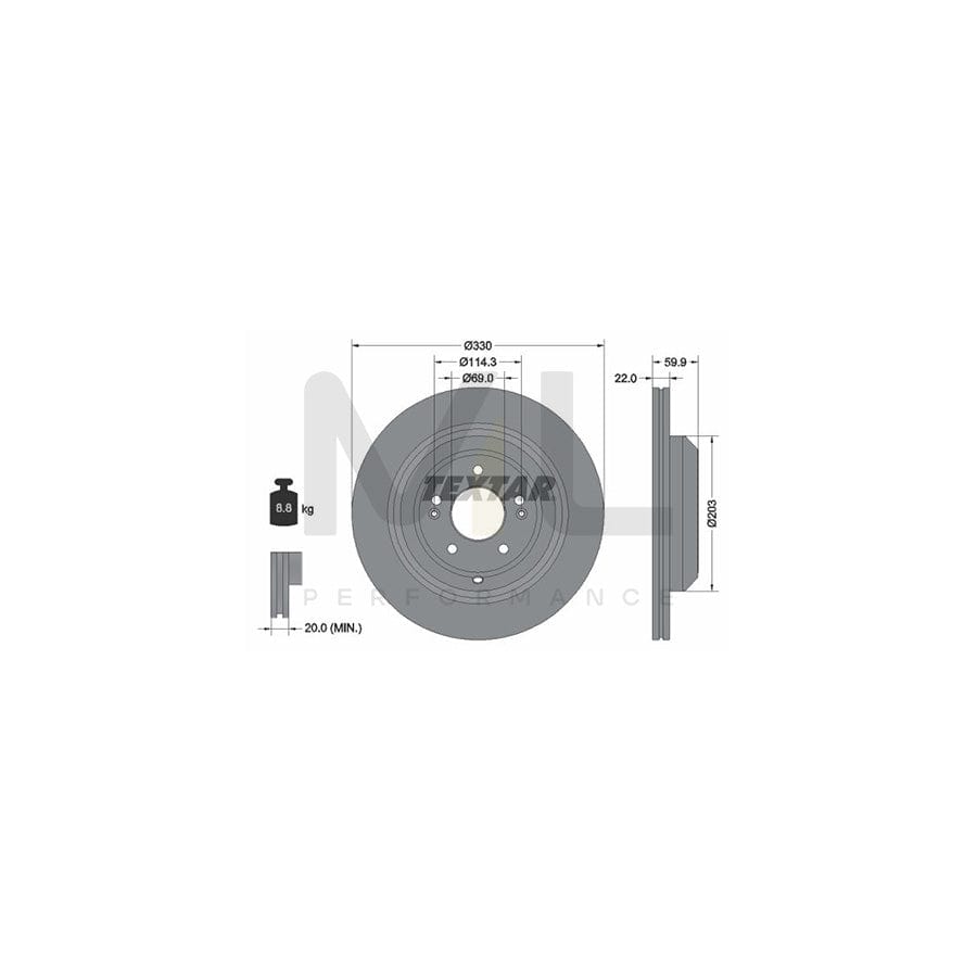 TEXTAR 92314905 Brake Disc Externally Vented, Coated, High-carbon, without wheel hub, without wheel studs - 1 piece