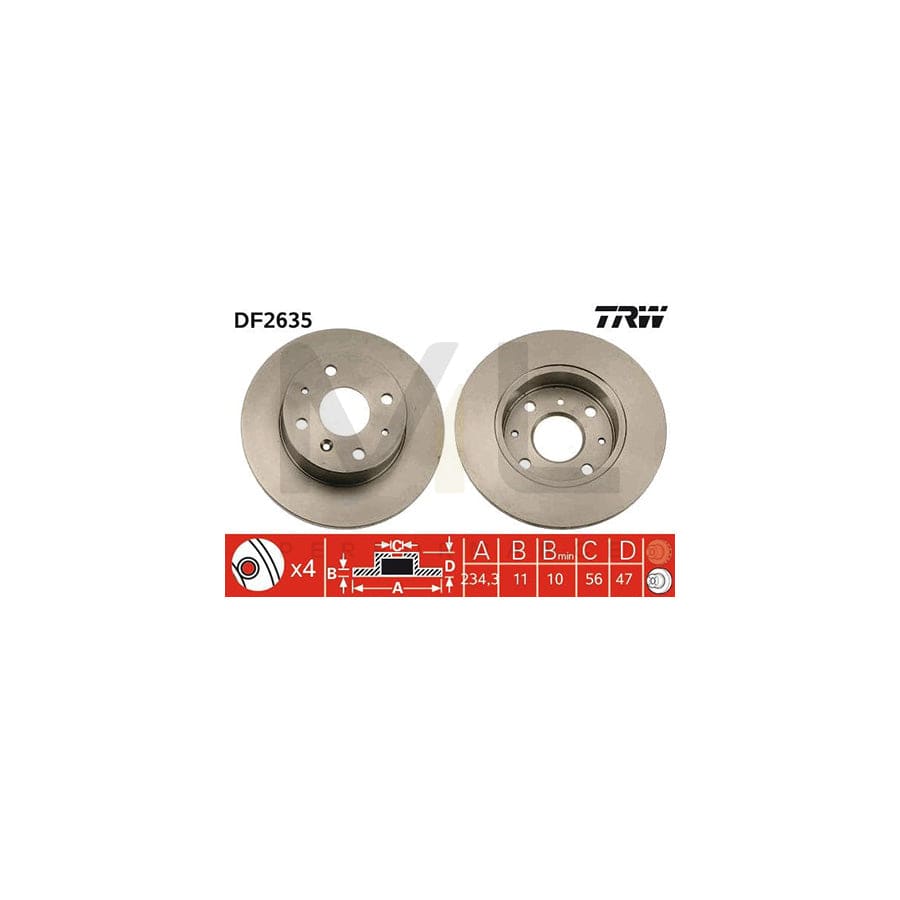 TRW DF2635 Brake Disc for DAIHATSU CHARADE Solid, Painted - 1 piece