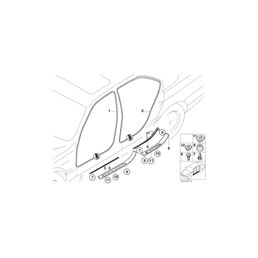 Genuine BMW 51488220224 E38 Front Right Entrance Cover SCHWARZ/CHROM (Inc. 728iL, L7 & 730iL)