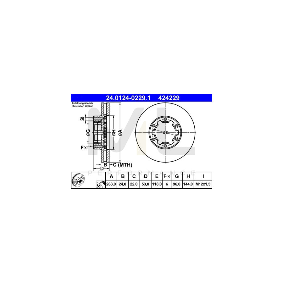 ATE 24.0124-0229.1 Brake Disc Vented, Coated - 1 piece