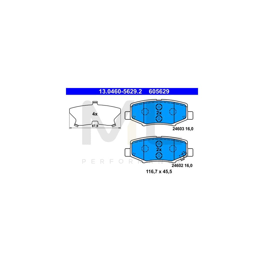 ATE 13.0460-5629.2 Brake pad set with acoustic wear warning, with anti-squeak plate