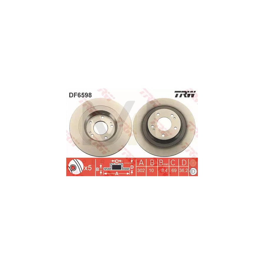 TRW DF6598 Brake Disc Solid, Painted - 1 piece