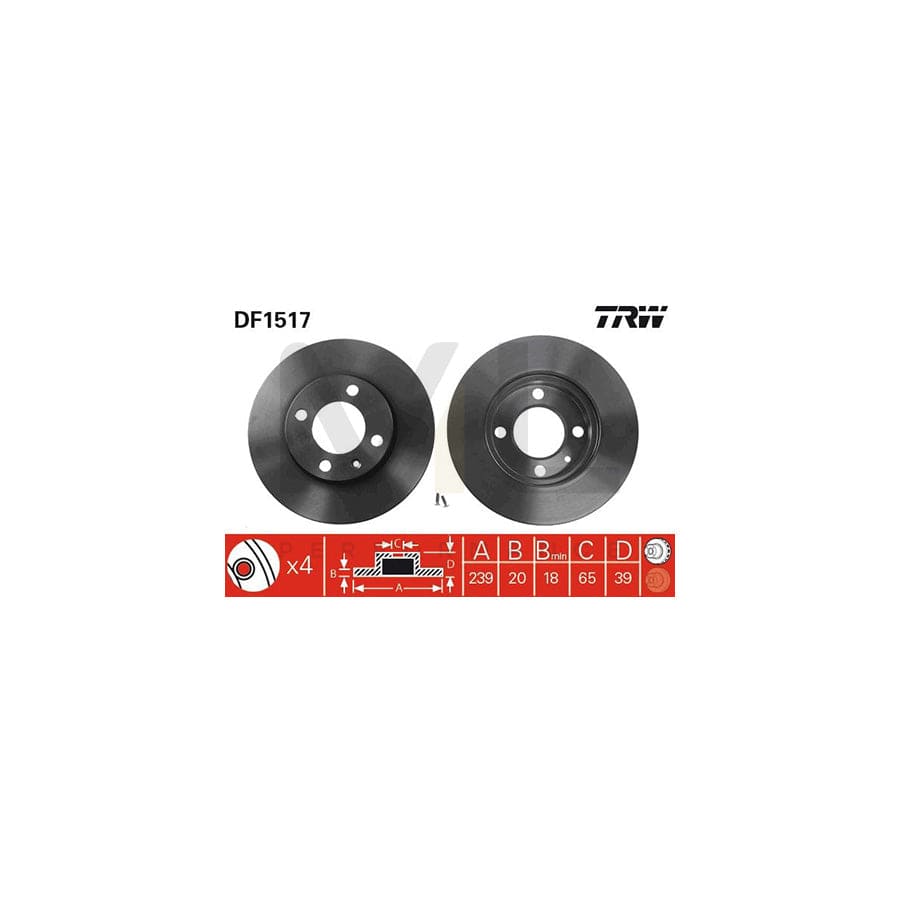 TRW DF1517 Brake Disc Vented, Painted - 1 piece