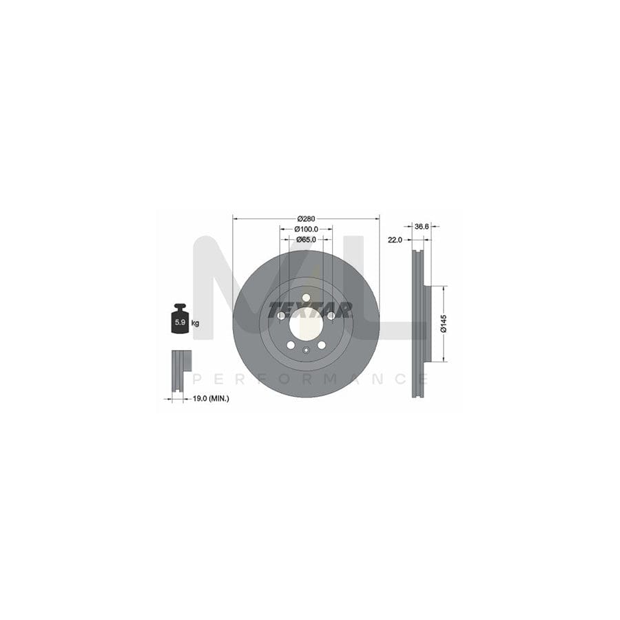 TEXTAR PRO 92082303 Brake Disc Externally Vented, Coated, without wheel hub, without wheel studs - 1 piece