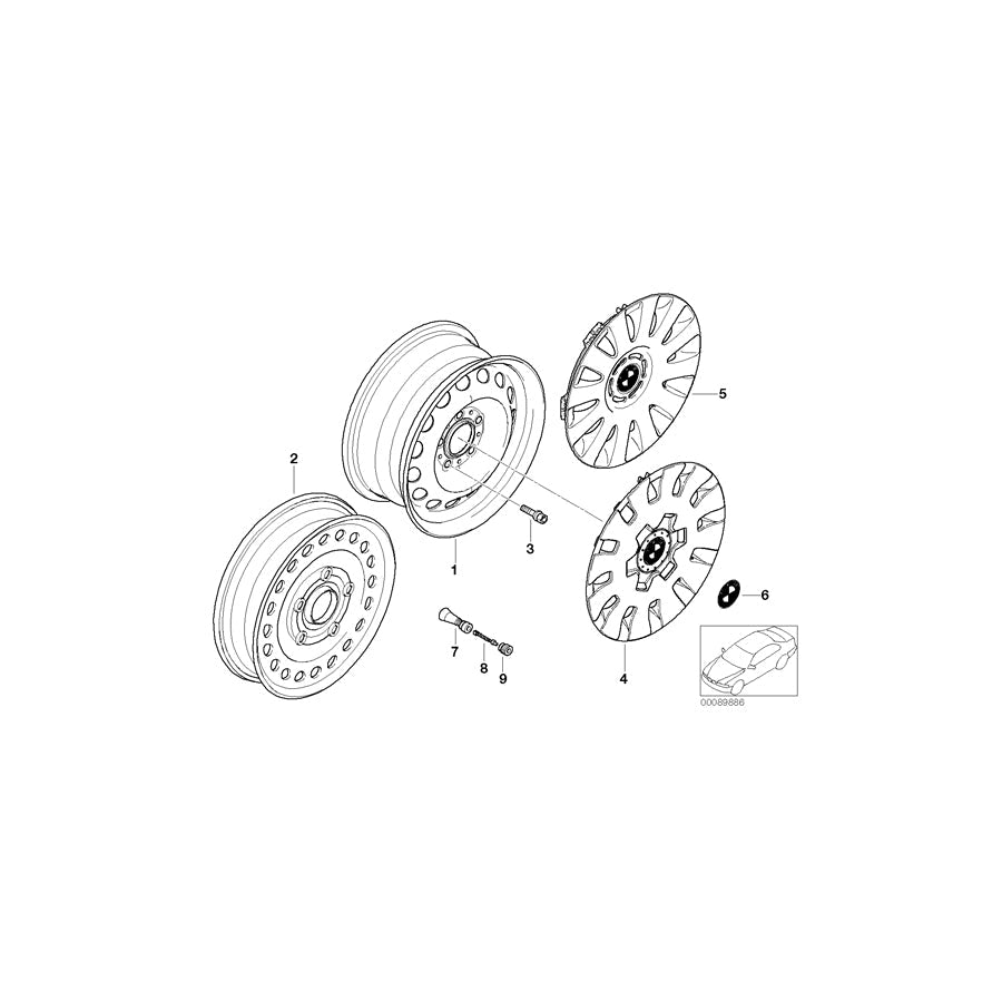 Genuine BMW 36116750006 E46 E36 Compact Spare Wheel, Steel, Black 3.0BX16 ET:32 (Inc. 325ti, Z3 2.5i & 323i)