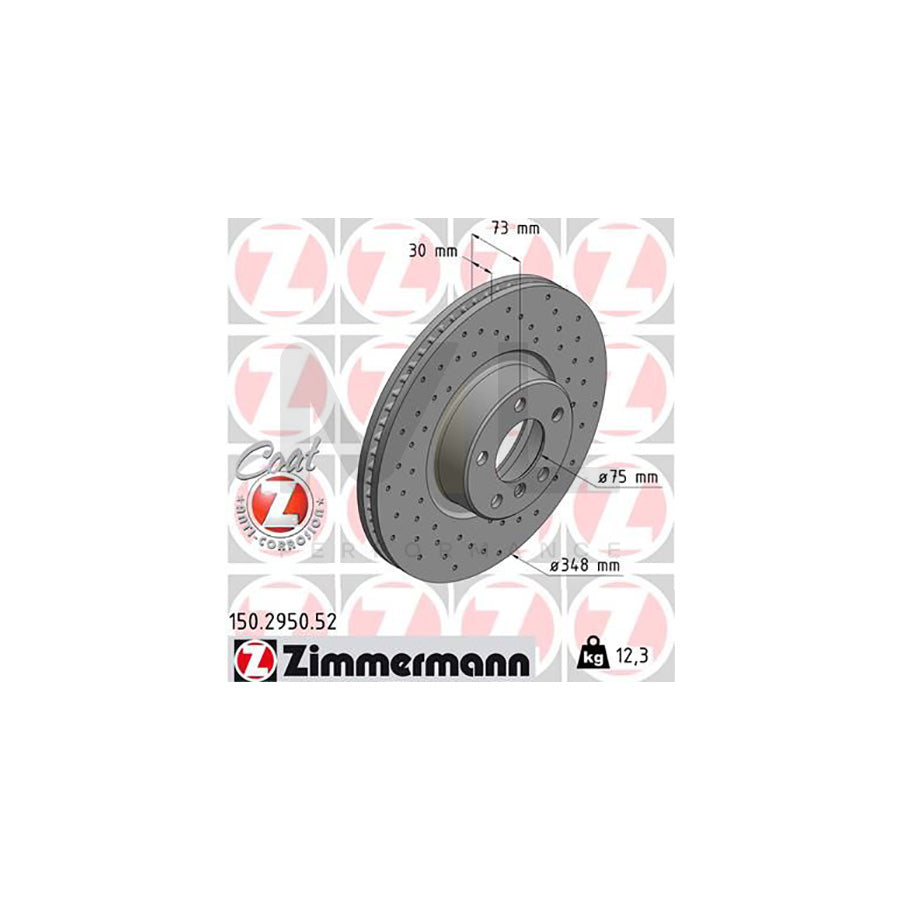 ZIMMERMANN SPORT COAT Z 150.2950.52 Brake Disc for BMW X4 (F26) Internally Vented, Perforated, Coated, High-carbon