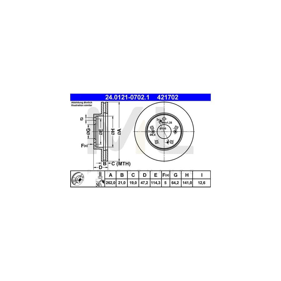 ATE 24.0121-0702.1 Brake Disc for HONDA CIVIC Vented, Coated, with bolts/screws - 1 piece