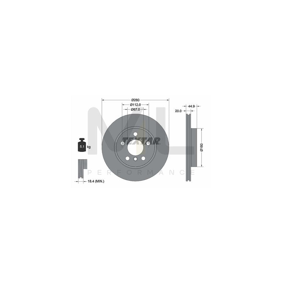 TEXTAR 92305303 Brake Disc for BMW i3 (I01) Internally Vented, Coated, without wheel hub - 1 piece