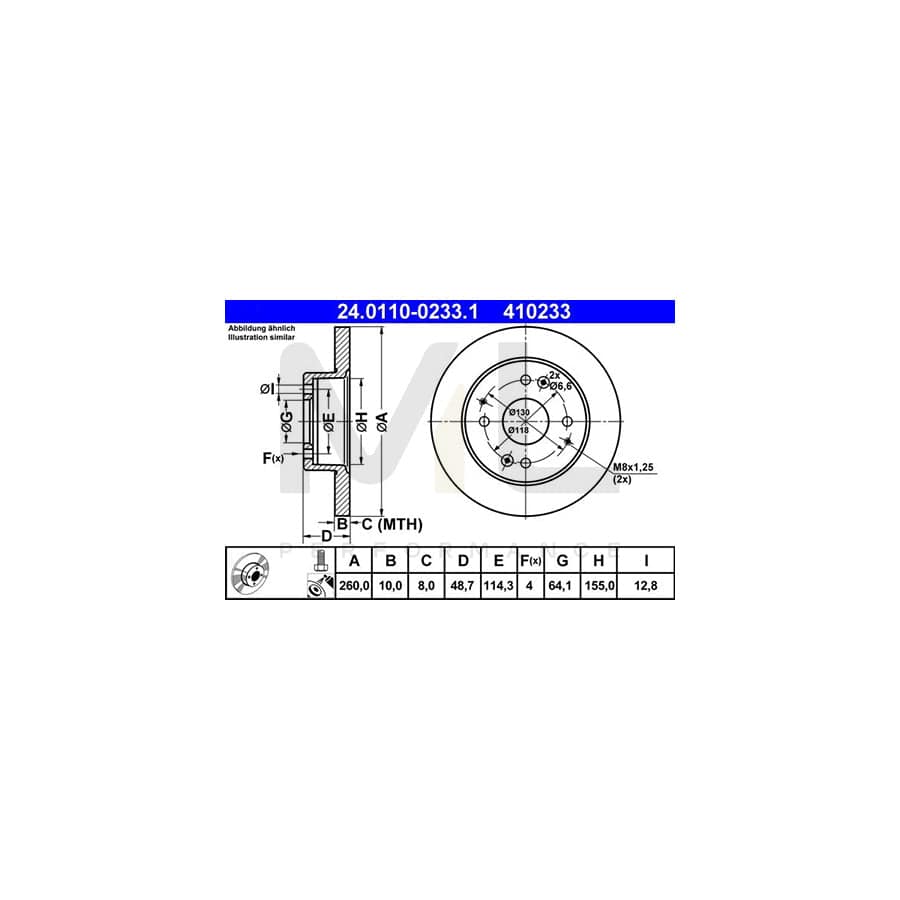 ATE 24.0110-0233.1 Brake Disc Solid, Coated, with bolts/screws - 1 piece
