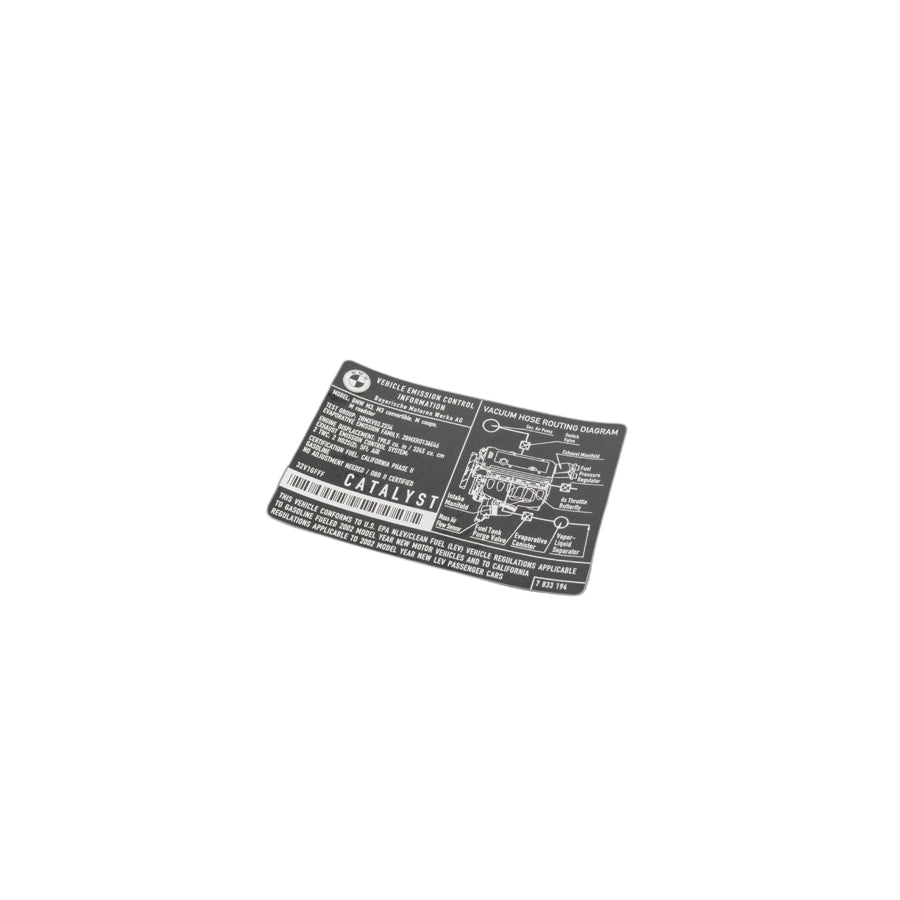 Genuine BMW 71227833194 E46 E36 Label "Exhaust Emission" MJ02 (Inc. M3 & Z3 M)