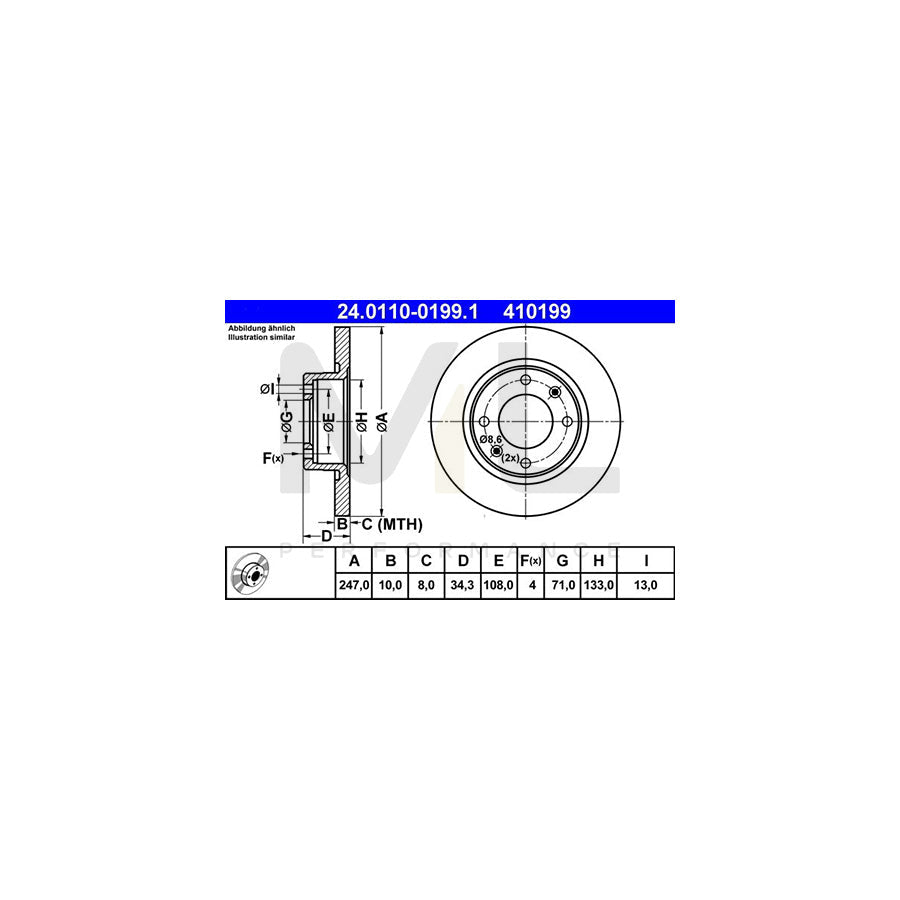 ATE 24.0110-0199.1 Brake Disc for PEUGEOT 405 Solid - 1 piece