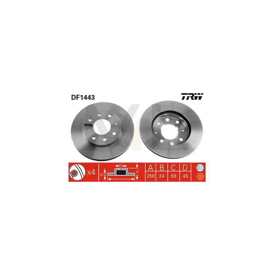 TRW DF1443 Brake Disc Vented - 1 piece