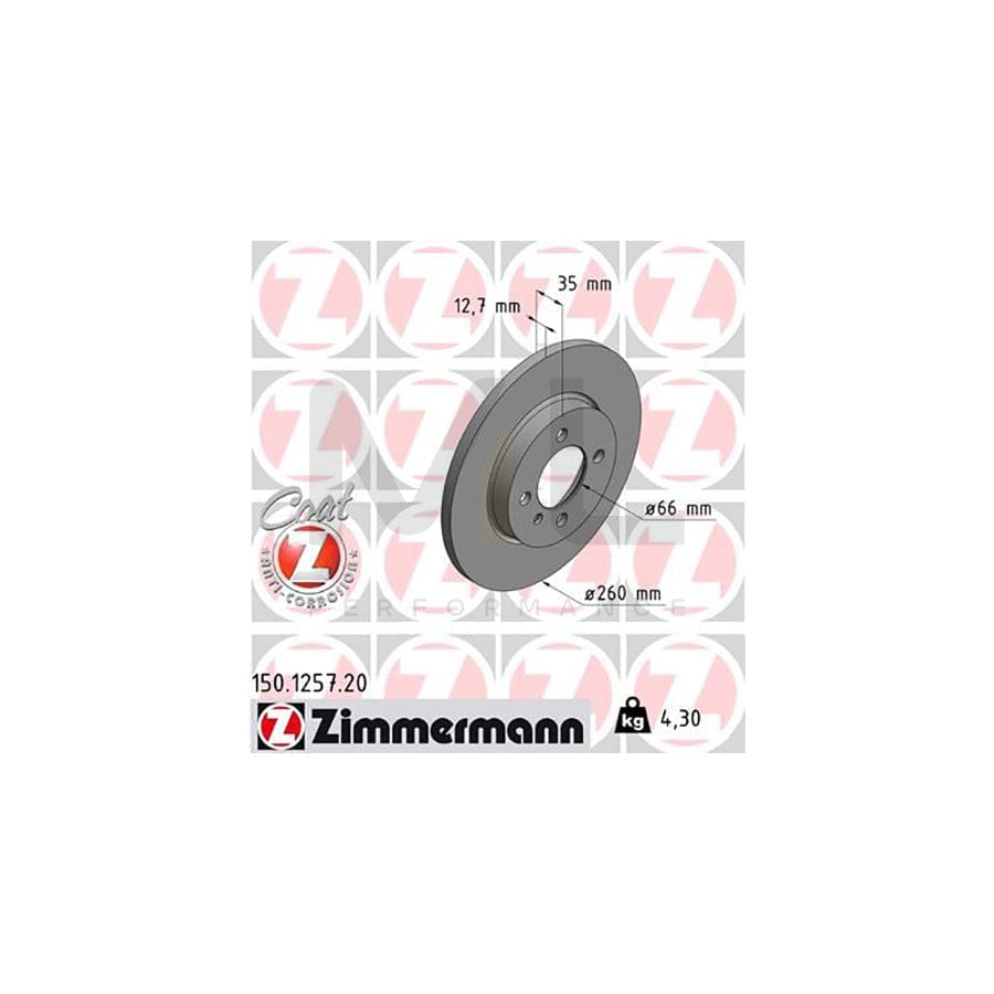 ZIMMERMANN COAT Z 150.1257.20 Brake Disc for BMW 3 Series Solid, Coated - 1 piece