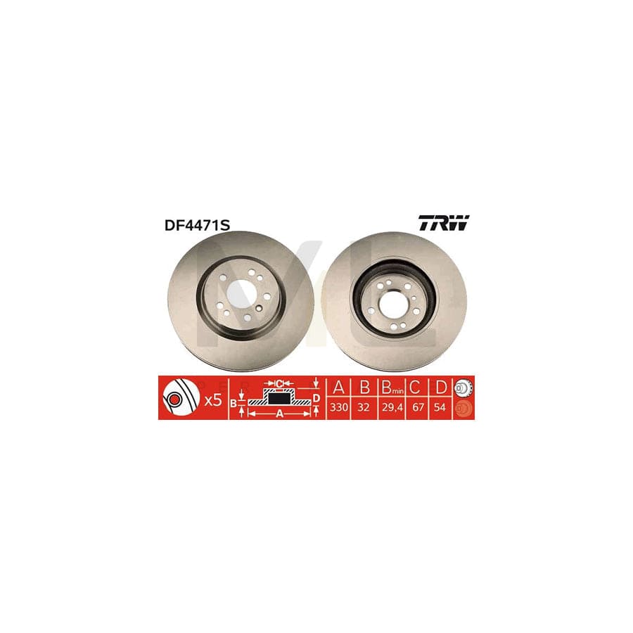 TRW DF4471S Brake Disc Vented, Painted, High-carbon - 1 piece