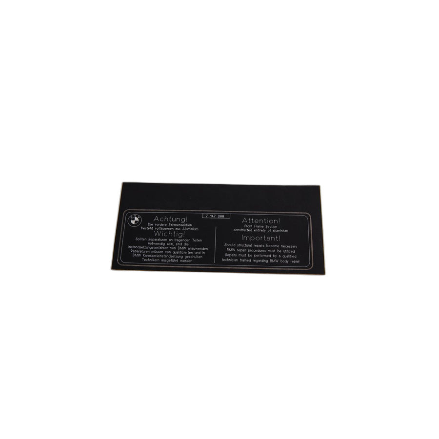 Genuine BMW 71217147088 E61 E64 Label Repair Work Aluminium DE/EN (Inc. 525i, 635d & M6)