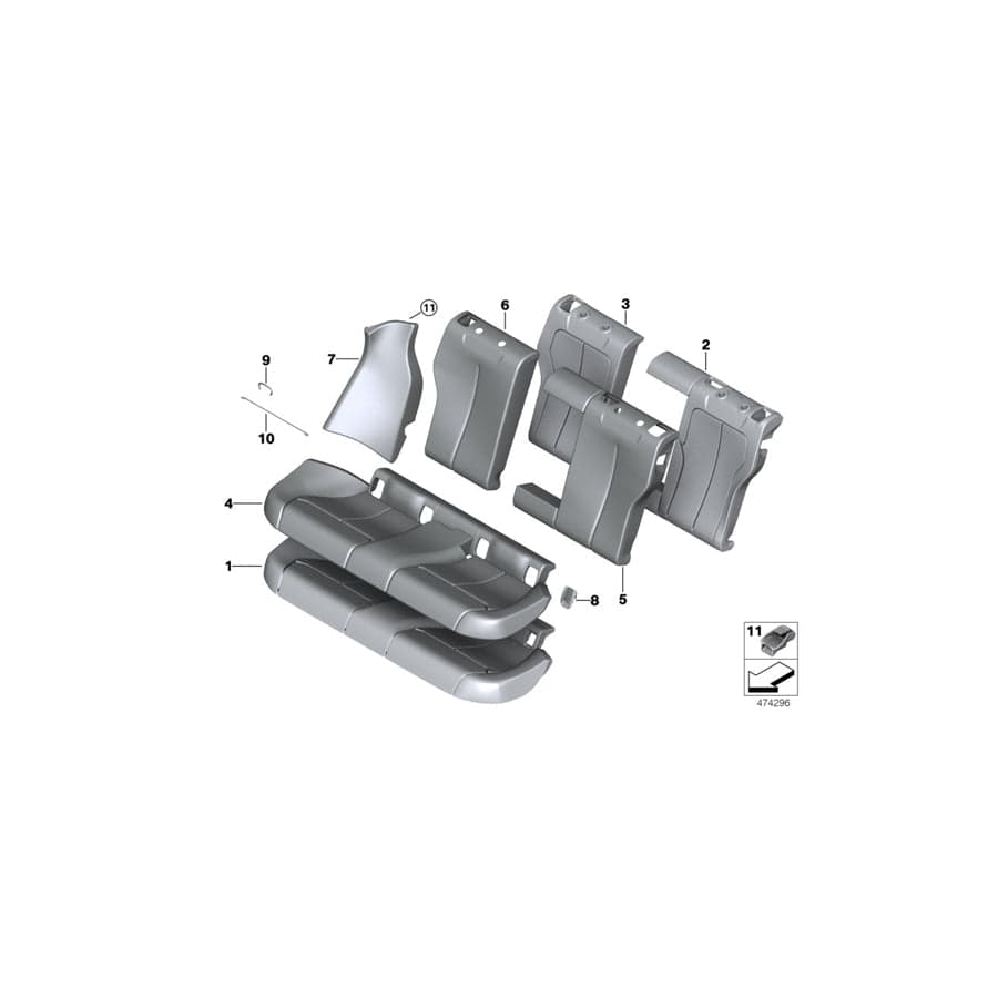 Genuine BMW 52207345819 F36 Cover Backrest Leather Left SCHWARZ (Inc. 420i, 418d & 440iX)