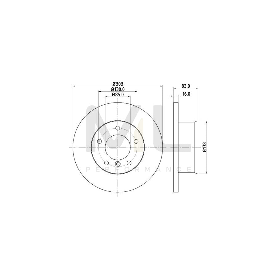 HELLA 8DD 355 100-391 Brake Disc Solid, without wheel hub, without wheel studs | ML Performance Car Parts
