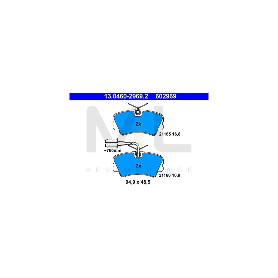 ATE 13.0460-2969.2 Brake pad set incl. wear warning contact