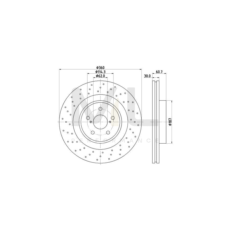 HELLA PRO High Carbon 8DD 355 129-851 Brake Disc for LEXUS IS II Saloon (XE20) Internally Vented, Perforated, Coated, High-carbon, without wheel hub, without wheel studs | ML Performance Car Parts