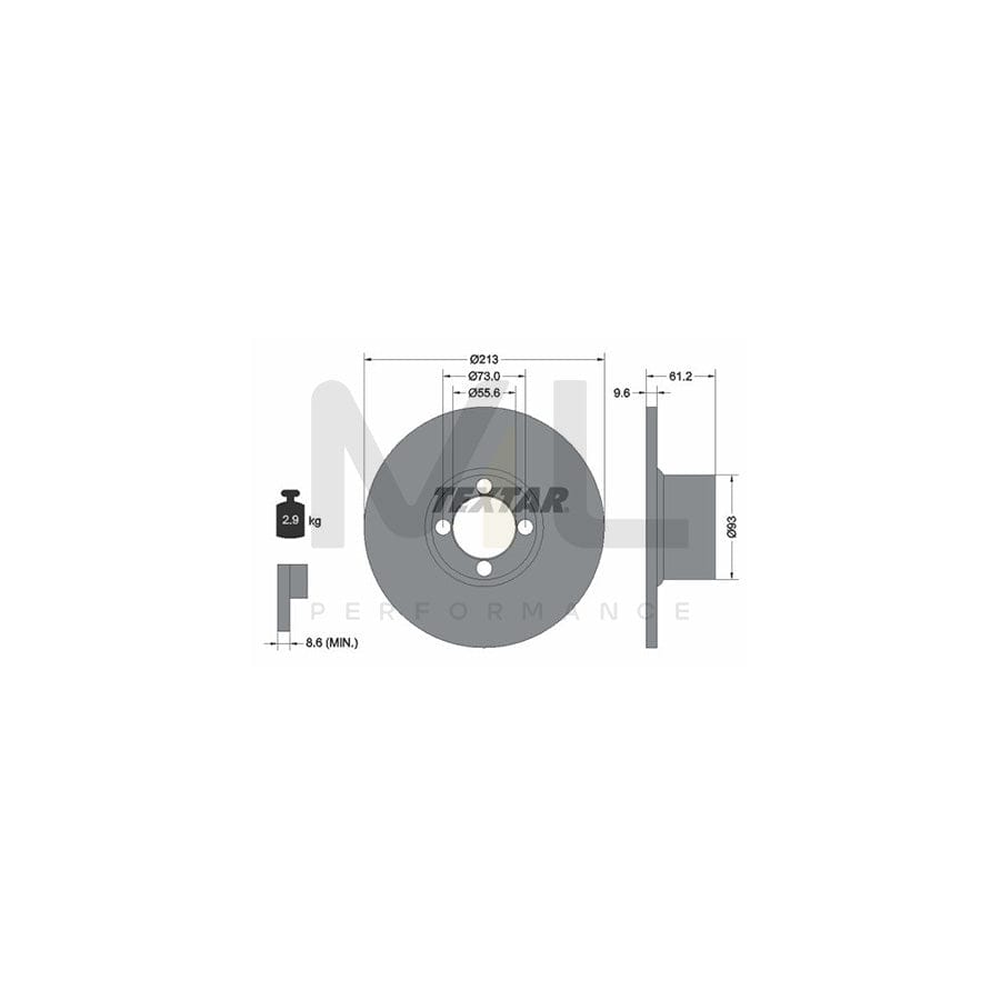 TEXTAR 92092600 Brake Disc Solid, without wheel hub, without wheel studs - 1 piece