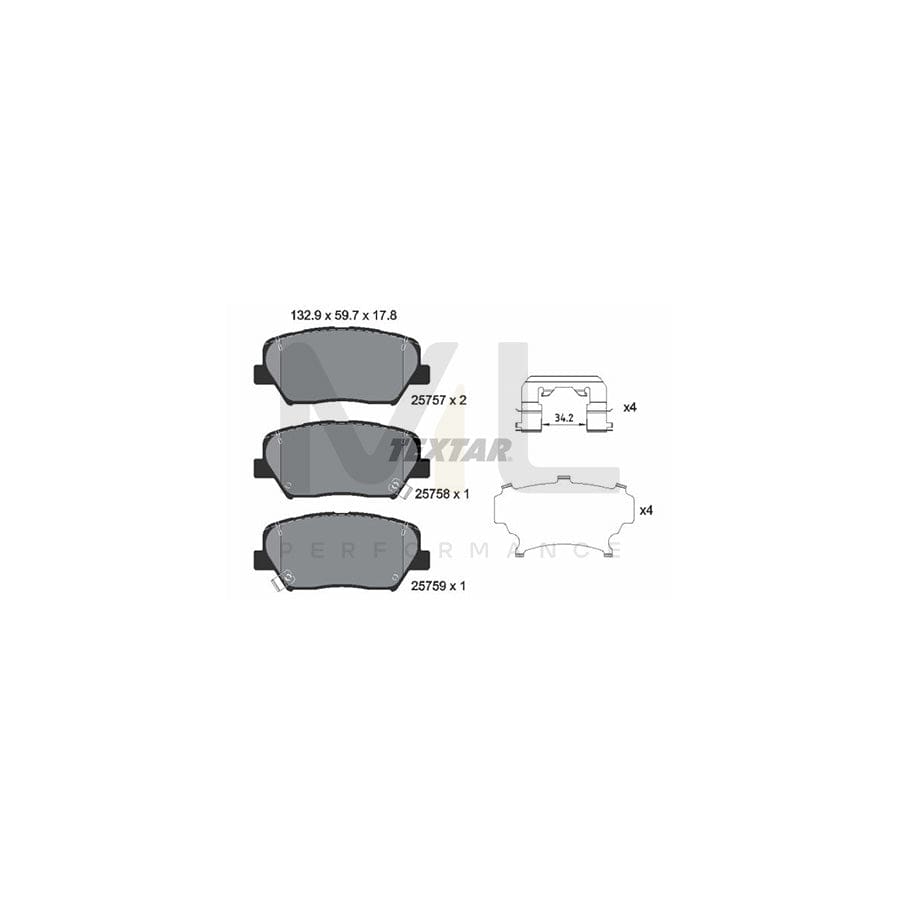 TEXTAR 2575701 Brake pad set with acoustic wear warning, with accessories
