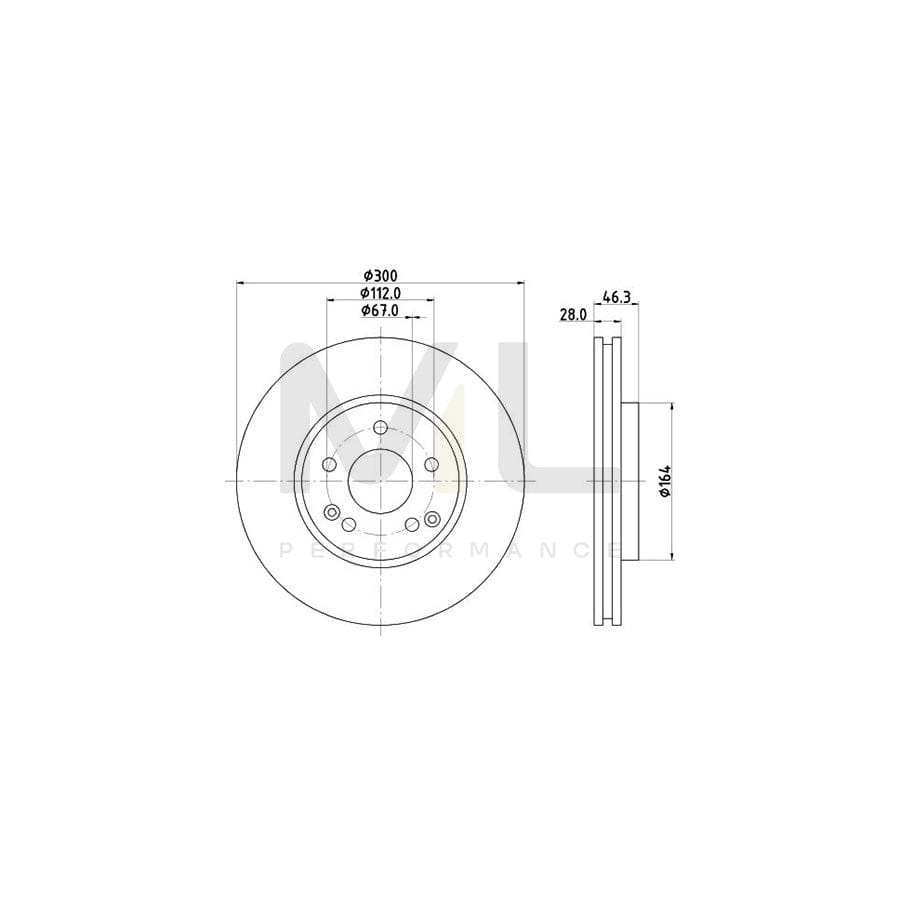 HELLA PRO High Carbon 8DD 355 127-561 Brake Disc Internally Vented, Coated, High-carbon, without wheel hub, without wheel studs | ML Performance Car Parts