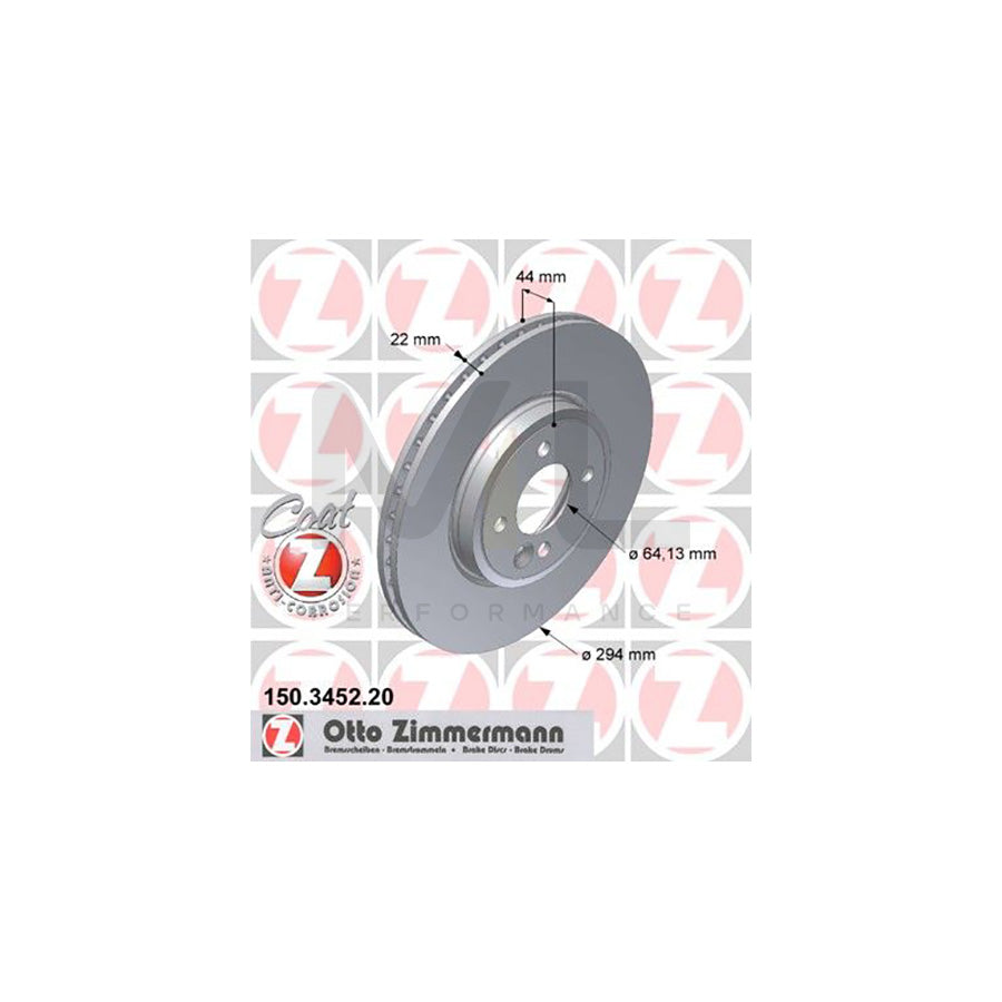 ZIMMERMANN COAT Z 150.3452.20 Brake Disc for MINI Hatchback (R50, R53) Internally Vented, Coated, High-carbon - 1 piece