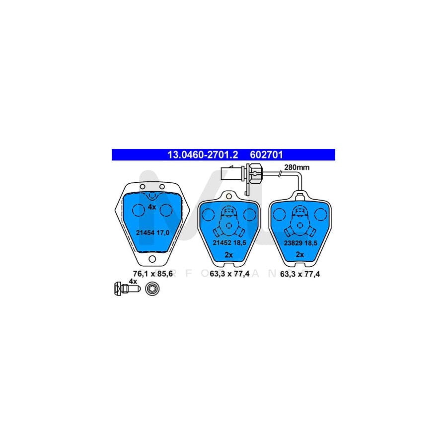 ATE 13.0460-2701.2 Brake pad set for AUDI A6 incl. wear warning contact, with brake caliper screws