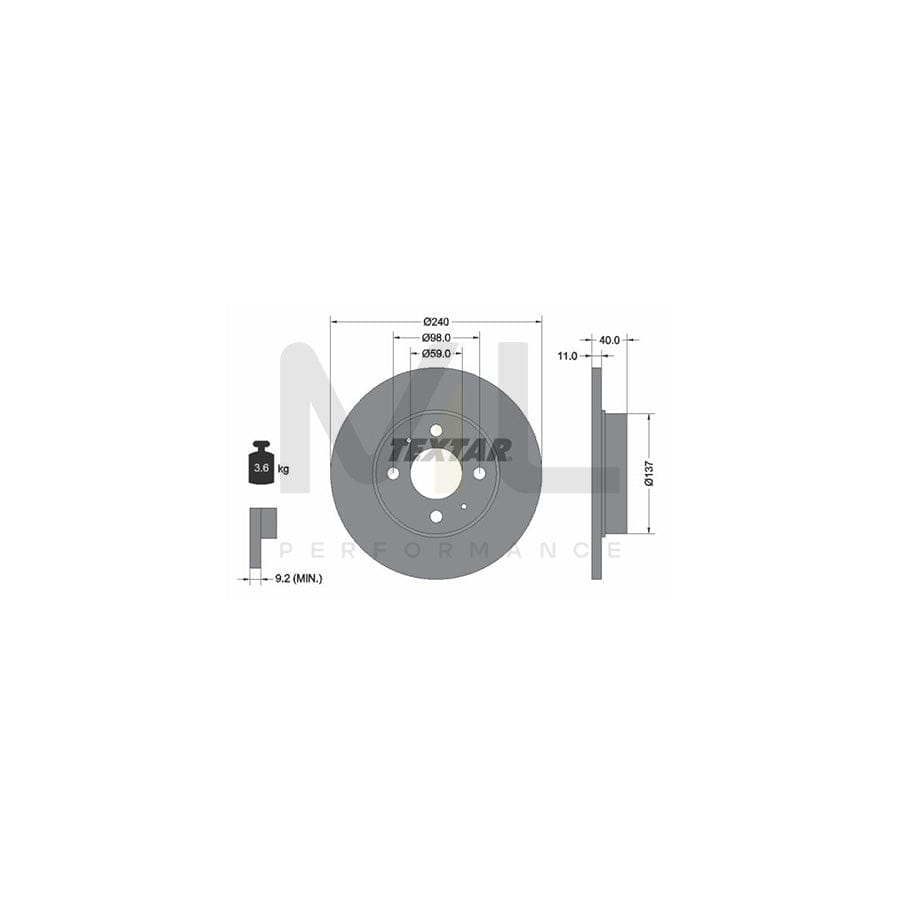 TEXTAR 92061100 Brake Disc Solid, without wheel hub, without wheel studs - 1 piece