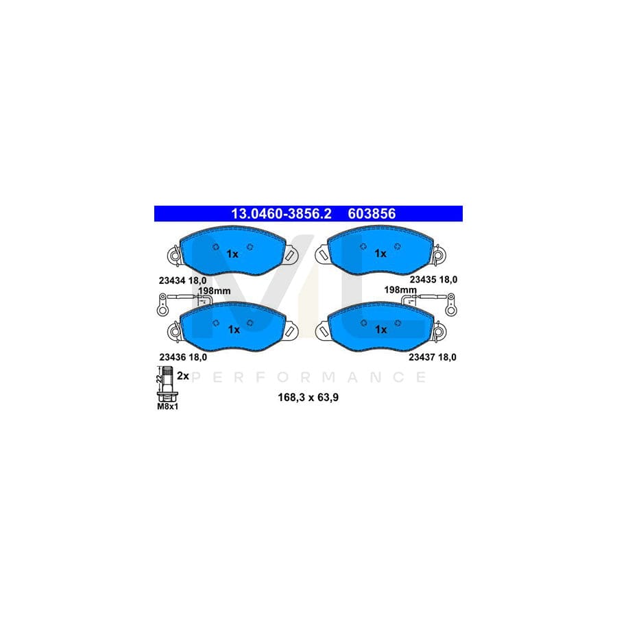 ATE 13.0460-3856.2 Brake pad set incl. wear warning contact, with brake caliper screws