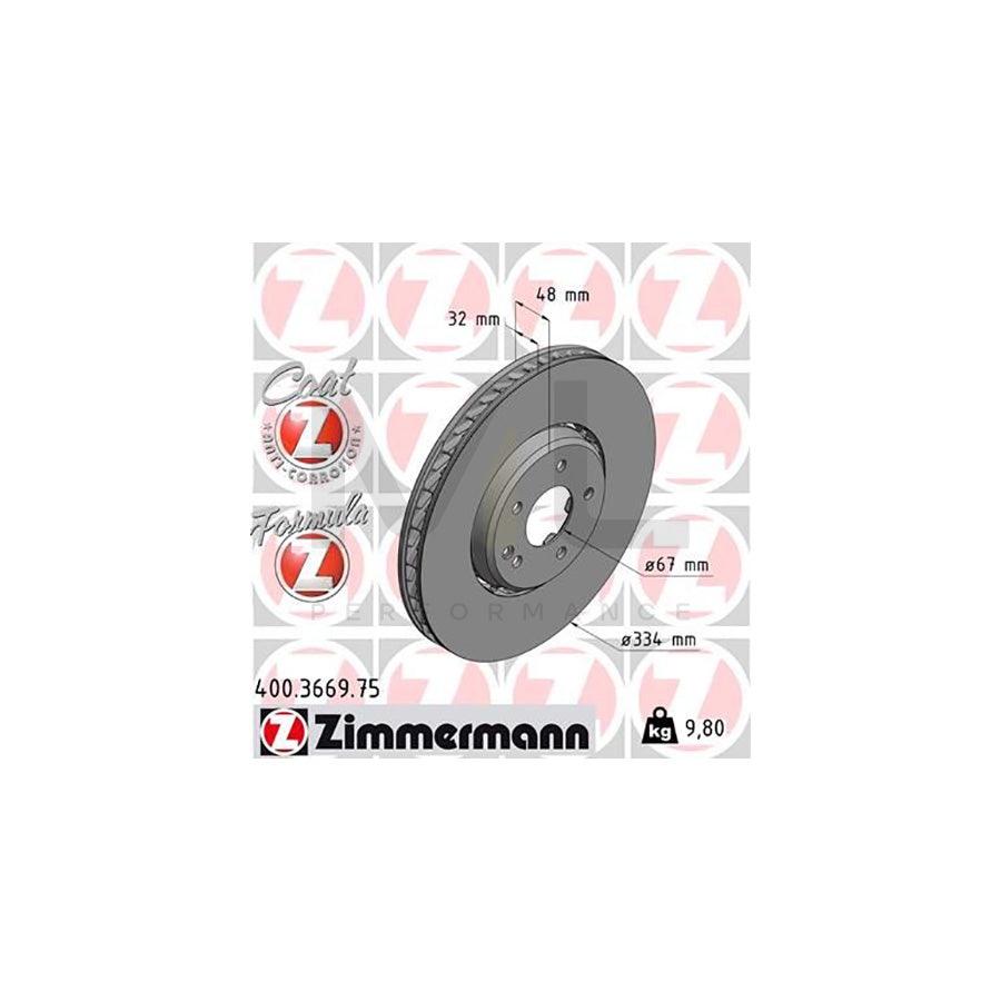 ZIMMERMANN FORMULA Z COAT Z 400.3669.75 Brake Disc Two-piece brake disc, Vented, Coated, Alloyed / High-carbon