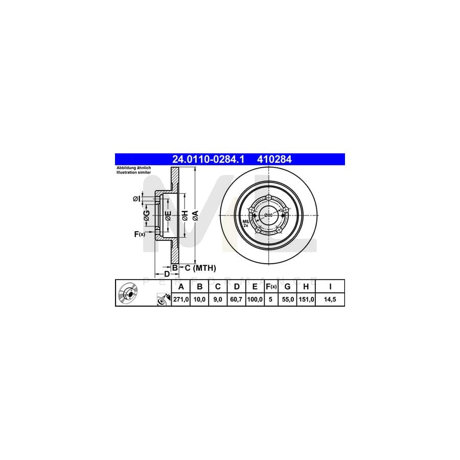 ATE 24.0110-0284.1 Brake Disc for TOYOTA AVENSIS Solid, Coated - 1 piece
