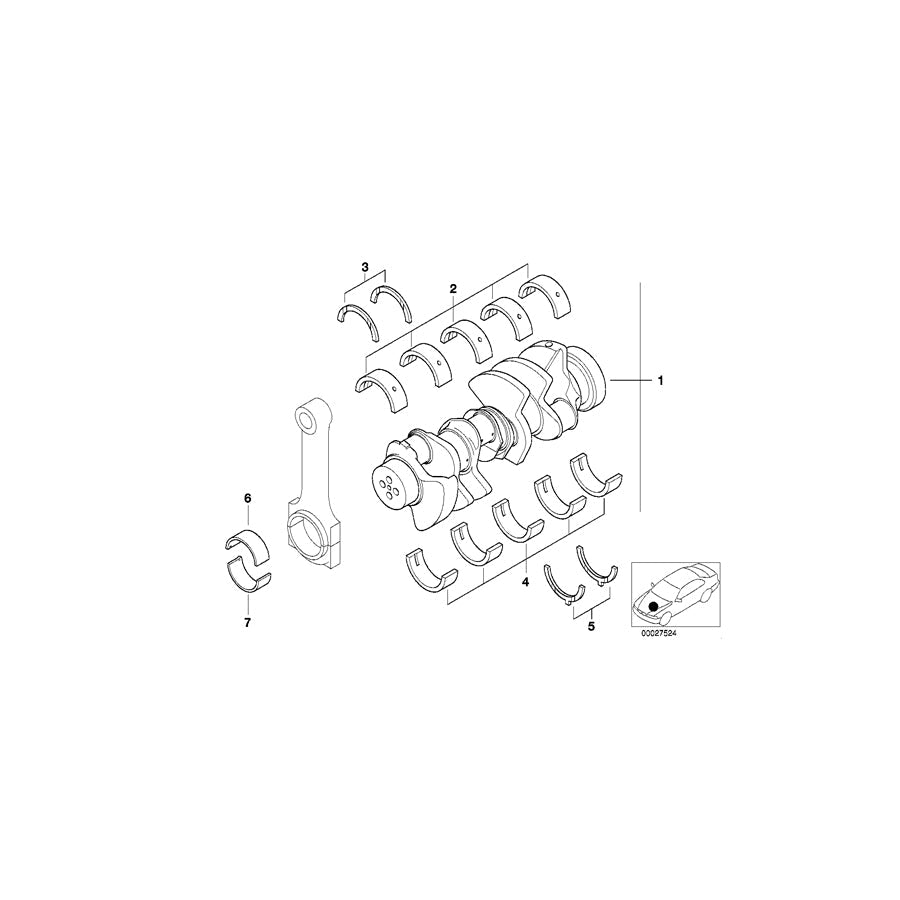 Genuine BMW 11210300284 E52 Crankshaft With Bearing Shells (Inc. Alpina V8)