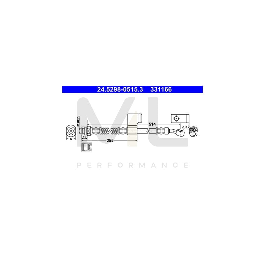 ATE 24.5298-0515.3 Brake Hose for HYUNDAI Matrix (FC) 514mm, M10x1