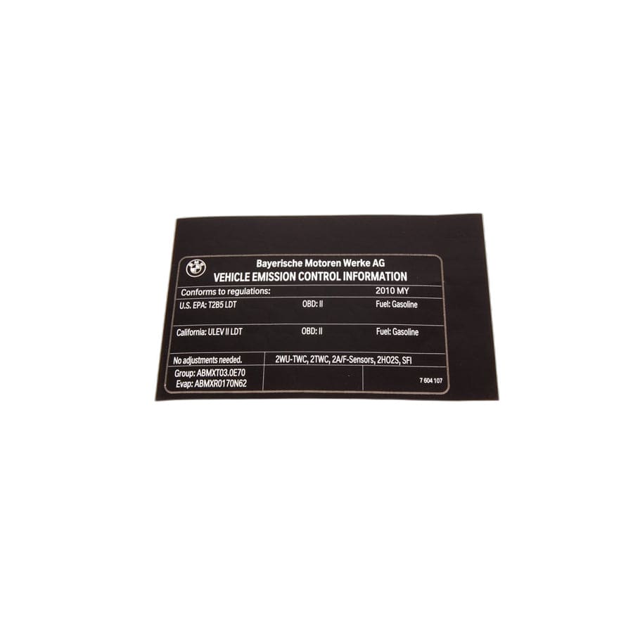Genuine BMW 71227604107 E70 Label "Exhaust Emission" MJ10 (Inc. X5 3.0si)