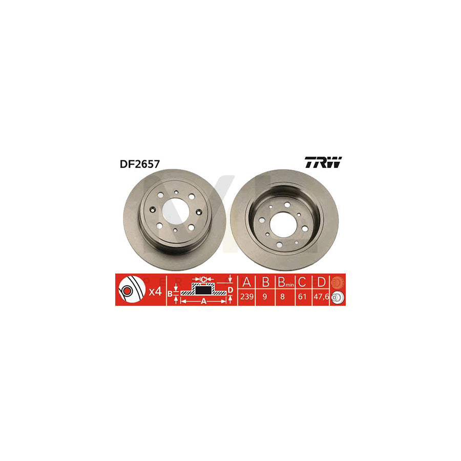 TRW DF2657 Brake Disc Solid, Painted - 1 piece