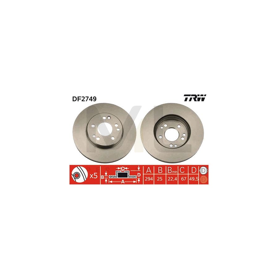 TRW DF2749 Brake Disc Vented, Painted - 1 piece