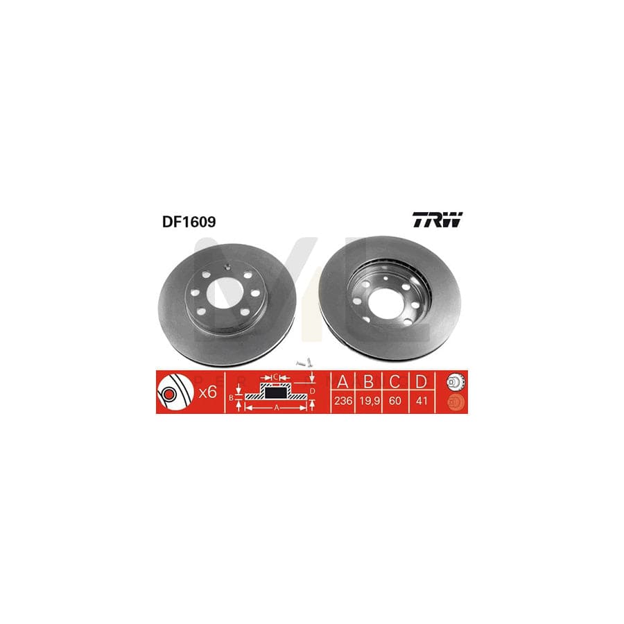 TRW DF1609 Brake Disc Vented, Painted - 1 piece
